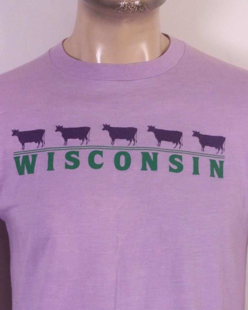 vintage 80s single stitch Wisconsin Cows T-Shirt soft paper thin SZ L