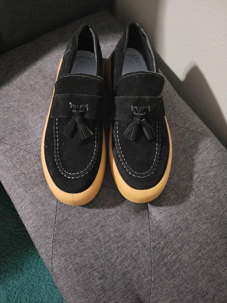 Men's Black Beige Suede Tassel Loafers Slip-On Round Toe Casual Shoes