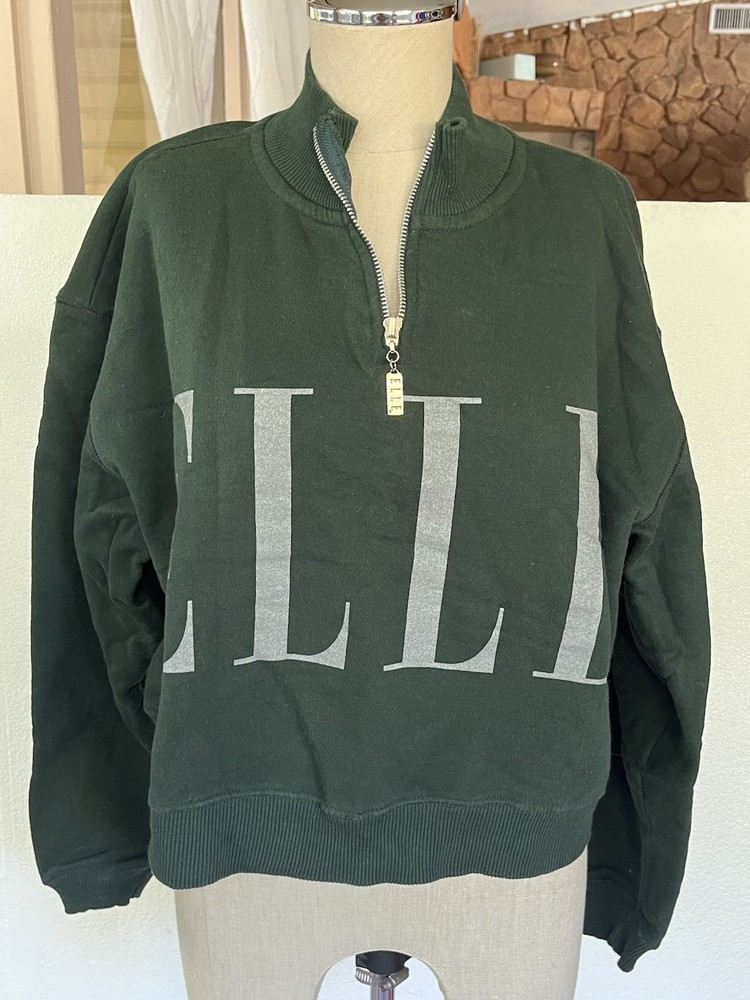 Vintage ELLE Cache Pullover Sweatshirt Women’s One Size Black Logo 1/4 Zip Coat