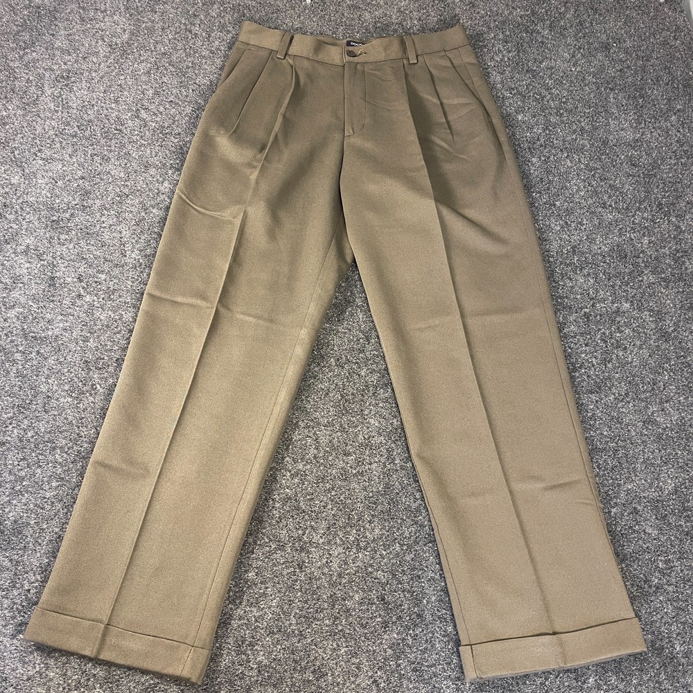 Dockers Mens Pants 32x30 Olive Pleated Cuffed Dress Khakis Relaxed Fit Classic