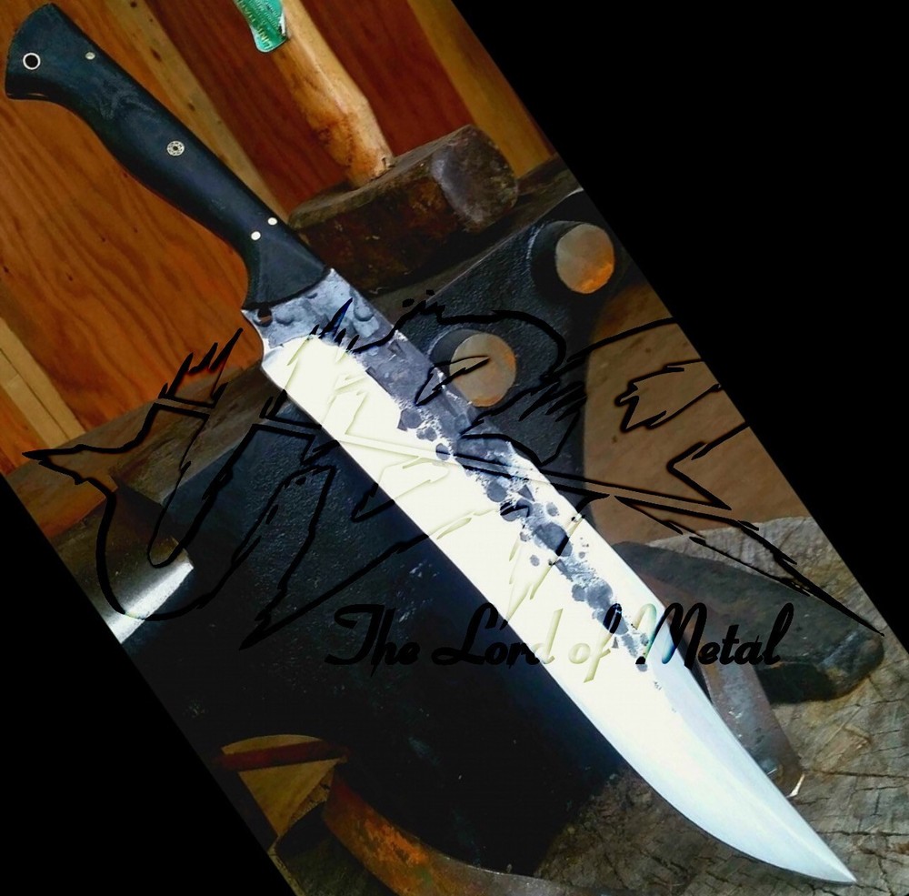 Custom High Carbon Steel Hunting Bowie Knife with Leather Sheath