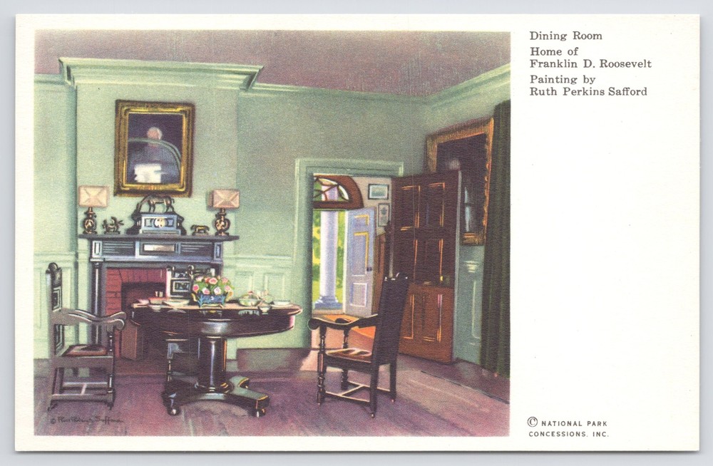 Hyde Park New York~President FDR Roosevelt Home Interior~Dining~1950s Postcard