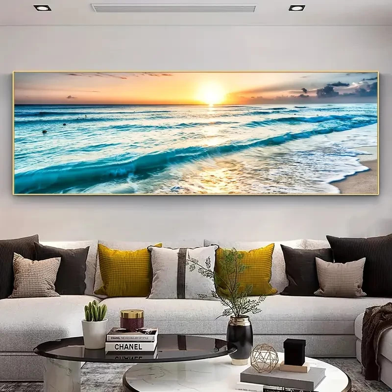 Panoramic Sunset Beach Sea View Canvas Art Poster Canvas Wall Art Home Decor