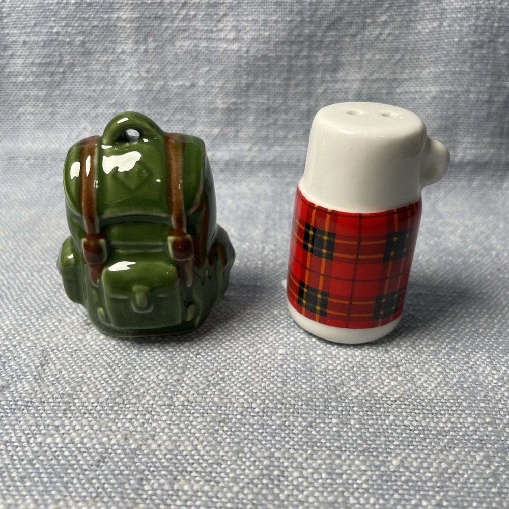 Cracker Barrel Hiking Backpack and Thermos Salt & Pepper Shakers Mini Brand New*
