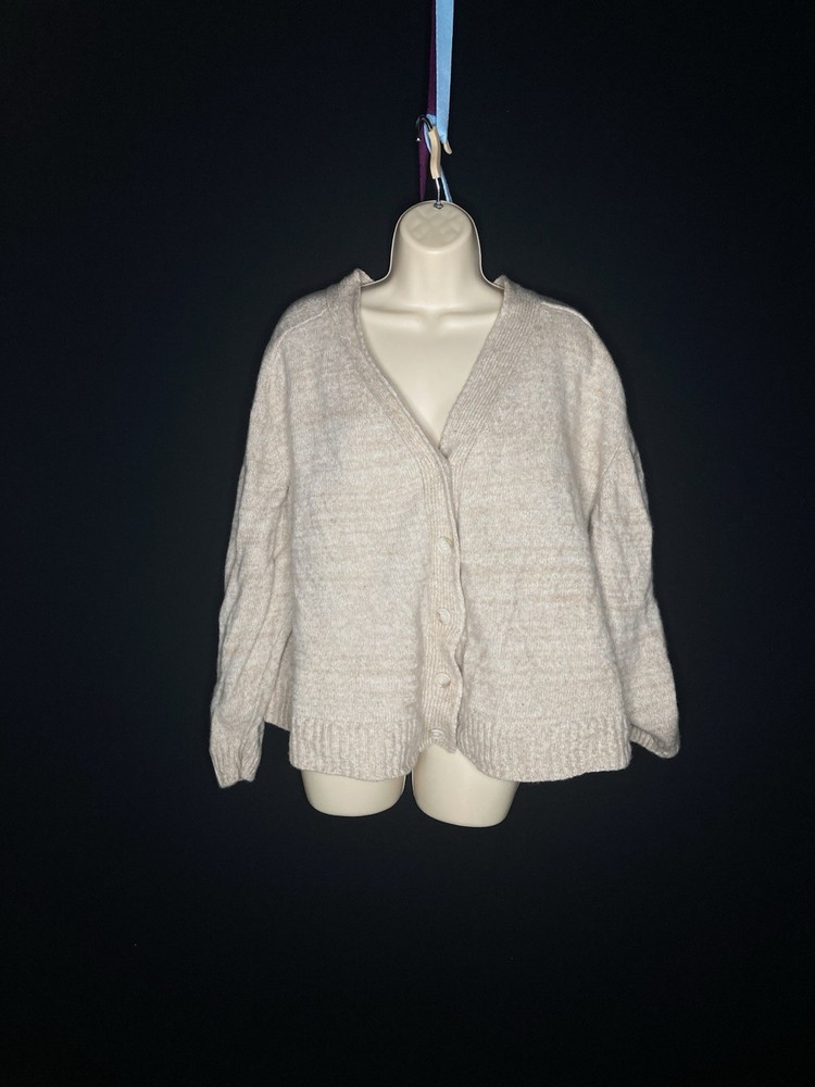 Women’s Micaela Greg Speckle Boucle Wool Blend Cardigan Sweater Sand Sz Large