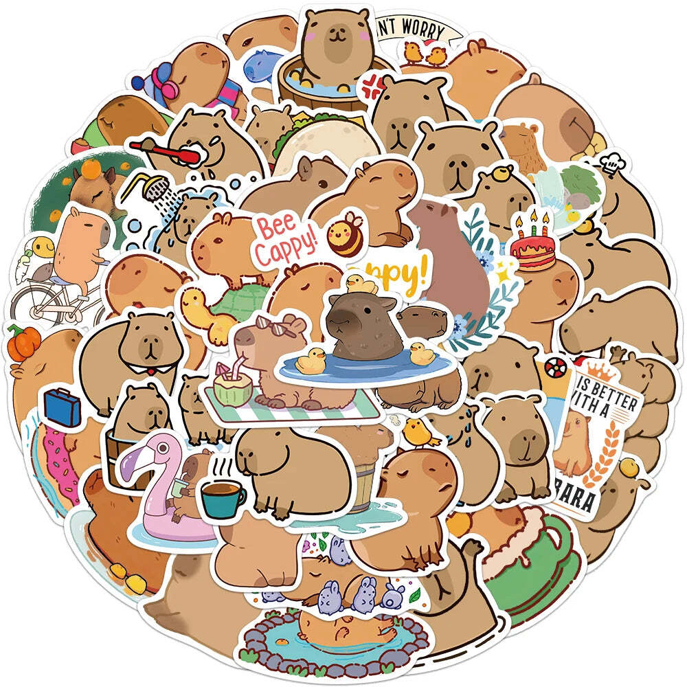 50PCS Cute Capybara Animal Stickers Car Motorcycle Travel Luggage Phone Guitar L
