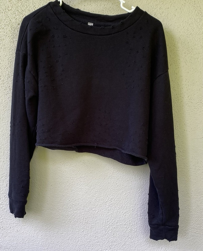 alo Black Pullover Sweatshirt Cropped Crew Neck Long Sleeve Women's Regular