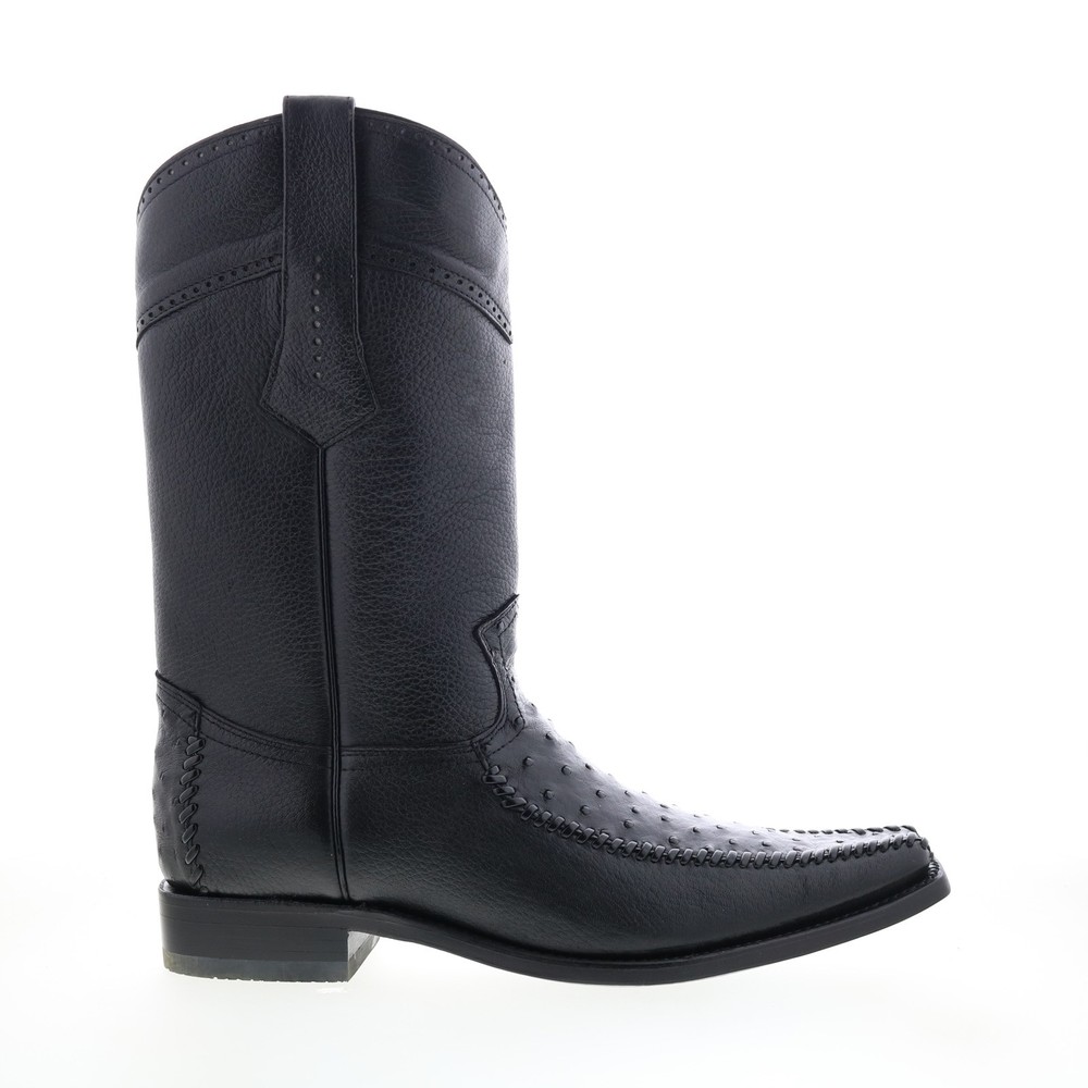 Los Altos Narrow Square Toe Ostrich Mens Black Wide Cowboy Western Boots