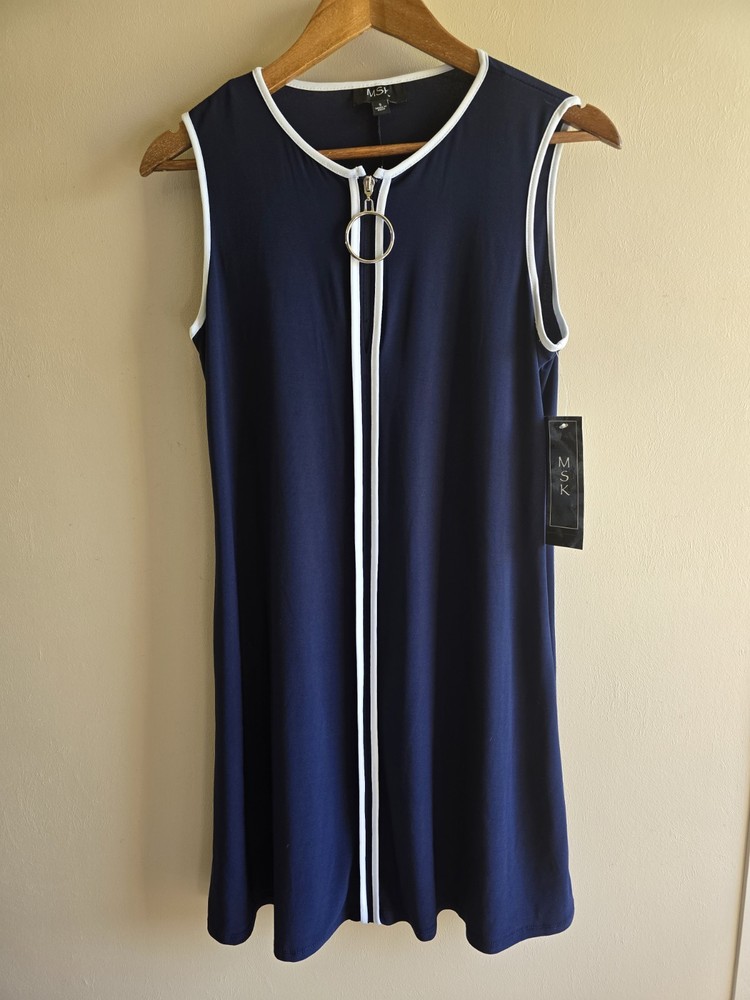 Women's NWT MSK Navy Blue Sleeveless Mini Dress Size Small 1/4 Front Zipper