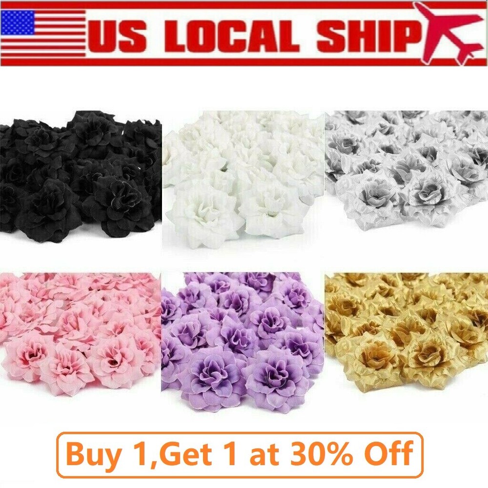 50PCS Artificial Flowers Silk Roses Heads Bulk for Wedding Party Decoration 2
