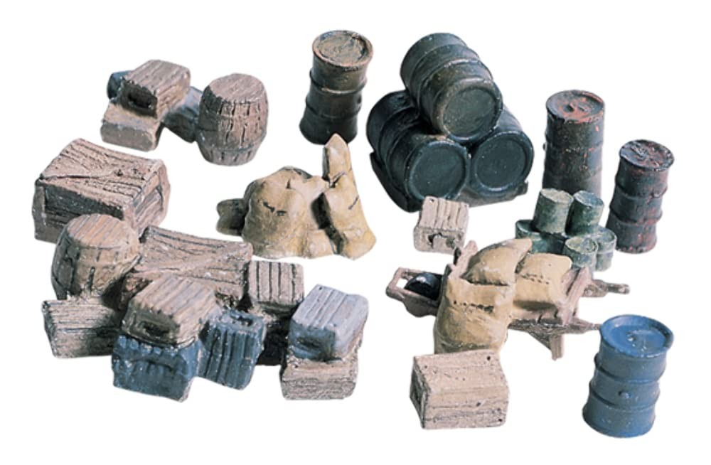 Woodland Scenics HO Scale Scenic Details Crates, Barrels, and Sacks