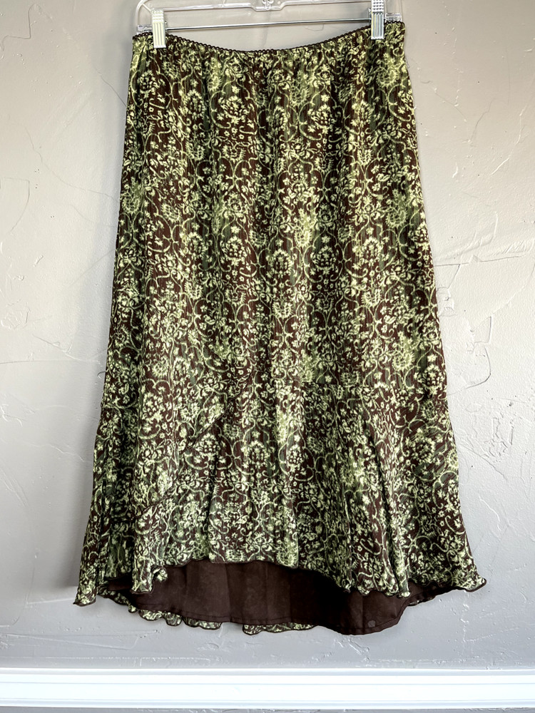 Vintage Y2K Style & Co Women's Size 12 Brown & Green Midi Skirt Layered Bottom