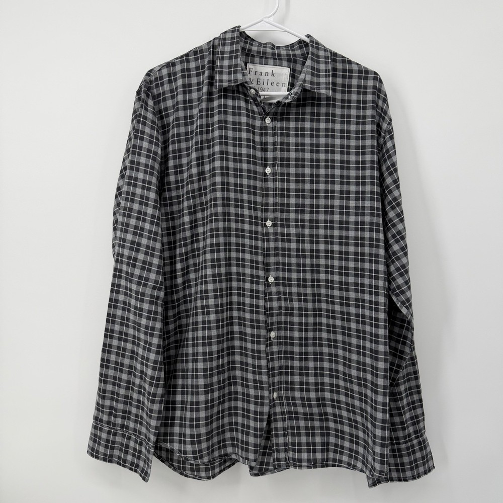 Frank & Eileen Paul Plaid Button Up Shirt Womens Size Large Black White Cotton