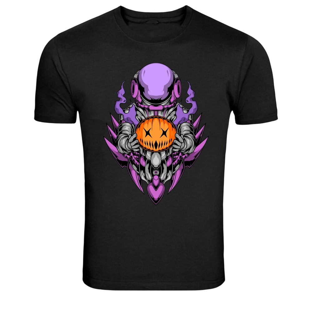 Space Robot Holding Pumpkin Sci-Fi Halloween T-Shirt