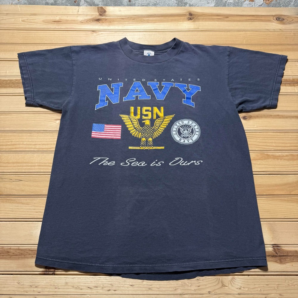 Vintage 90s United States Navy USN American Flag Bald Eagle Graphic Shirt Large
