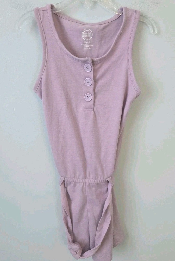 Wonder Nation Girls Romper XS 4-5 Pink Sleeveless Tie Waist Button Front One...