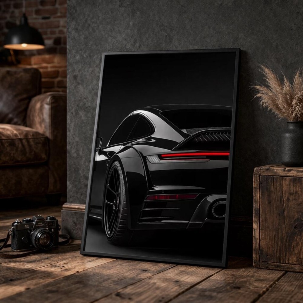 Black Sports Car Rear View Poster Modern Automotive Wall Art Print
