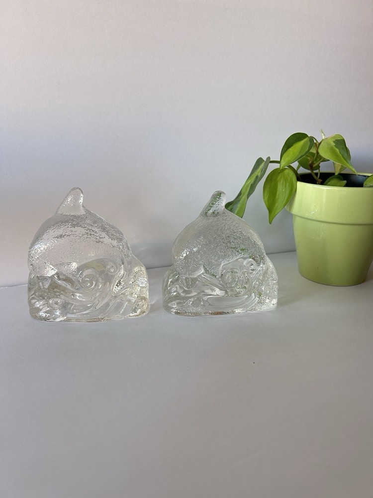VTG Party Lite Dolphin Ocean Waves Candle Holder Tea Light Clear Glass Seascape