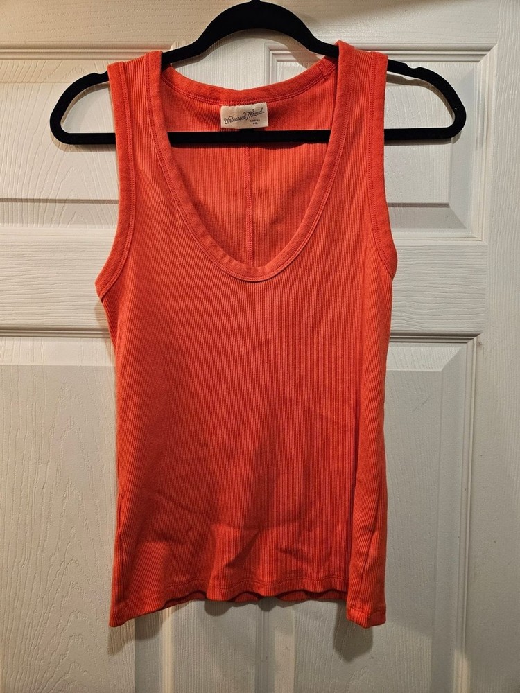 Universal Thread Coral-Orange Ribbed Scoop Neck Tank