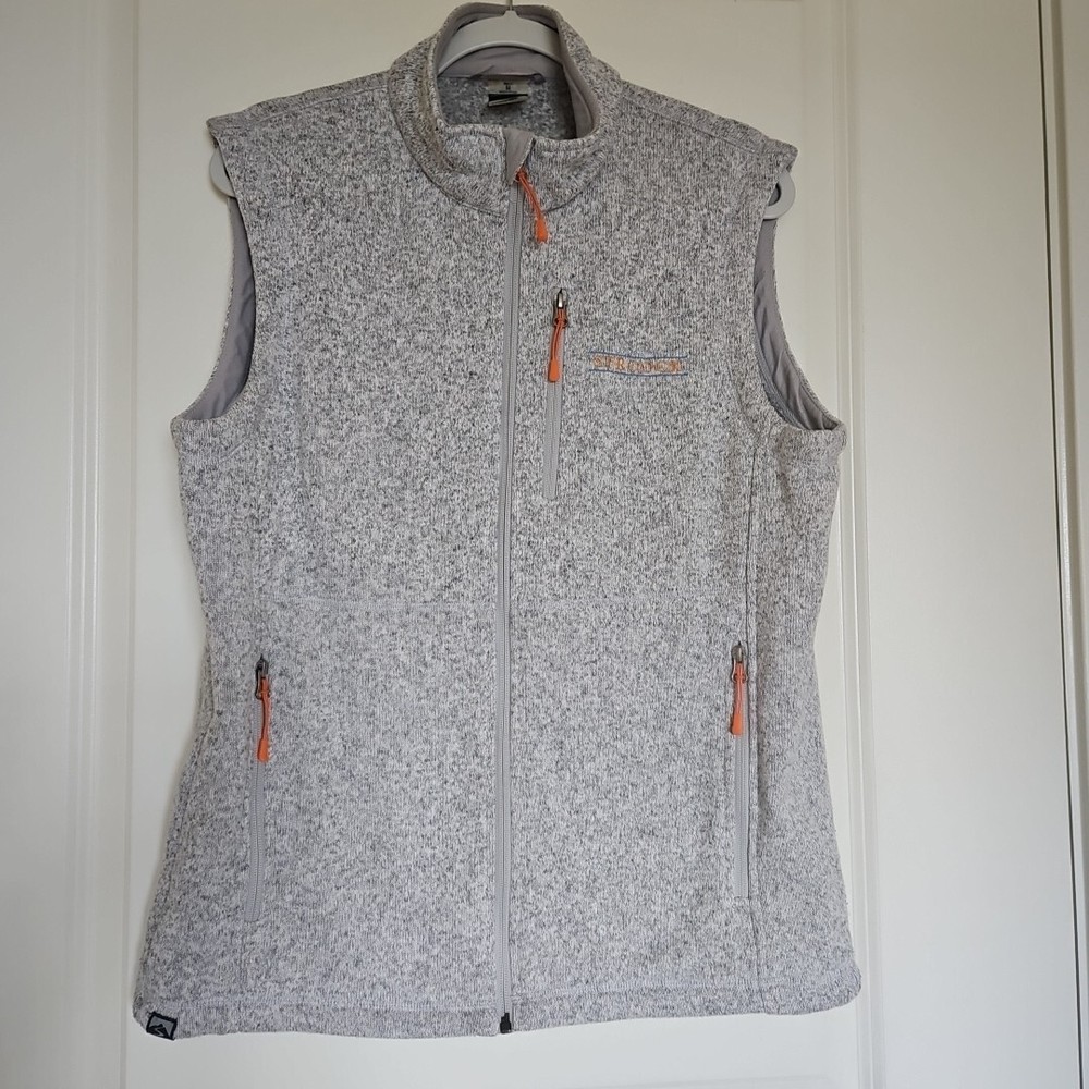 Storm Creek Vest Men Size M Gray/White Full zip Pockets Polyester Stroock Logo