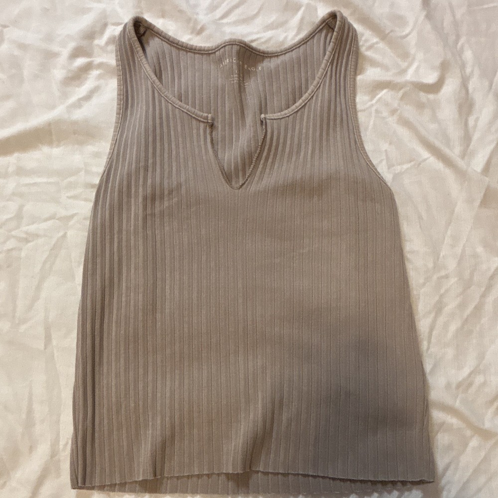 American Eagle Ribbed Knit V-Neck Sleeveless Tank Top Gray Women’s S