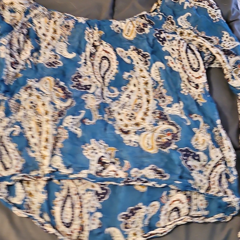Bloom Paisley Blue Long Sleeve Scoop Neck Blouse Women's Size L