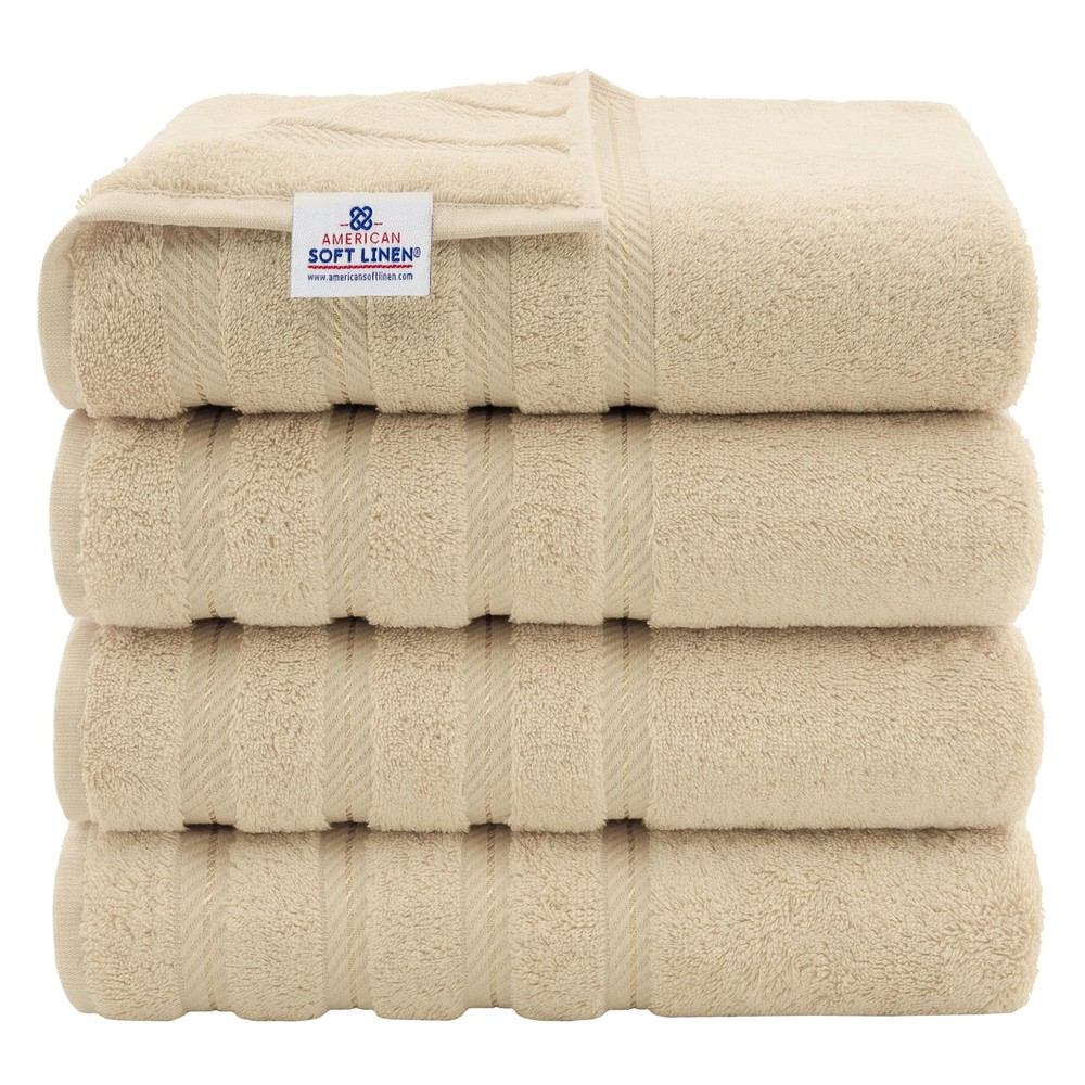 4-Piece Luxury Bath Towel Set 100% Cotton Extra Large Beige 27x54 in