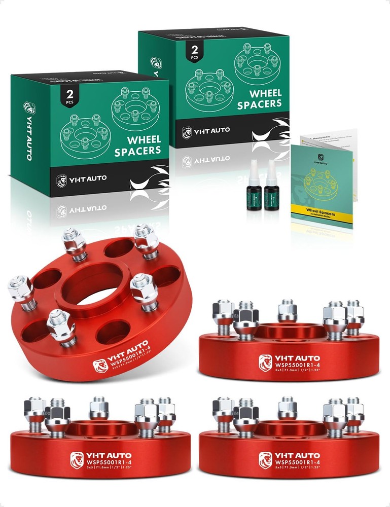 Hub Centric Wheel Spacers 1.25 Inch 5x127mm 71.5 Bore 4PCS Red 1/2-20 12.9 Studs