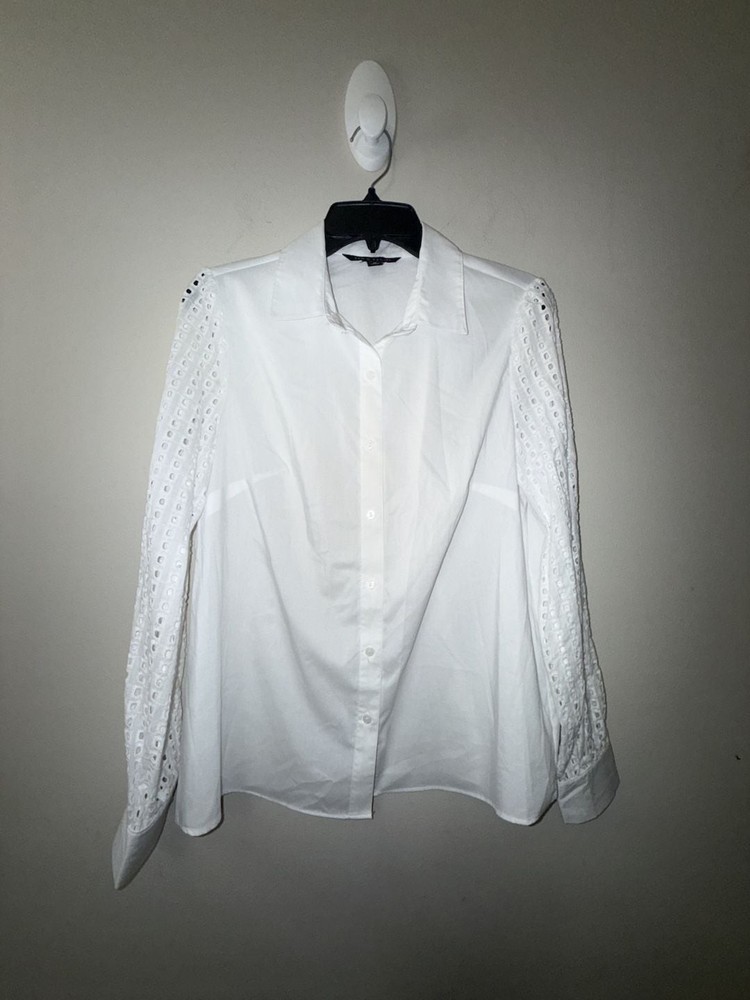 Zac & Rachel White Eyelet Sleeve Button Down Shirt