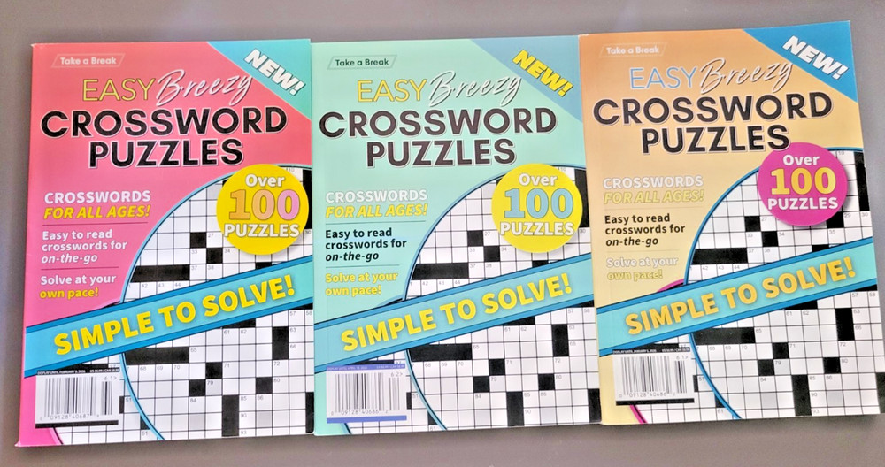 Lot of 3 Take-A-Break Easy Breezy Crossword Puzzle Books - 100+ Easy Challenges