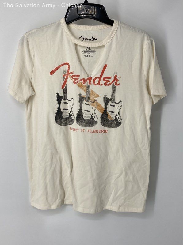 Fender Womens Ivory Electric Guitar Band Short Sleeve Pullover T-Shirt Size XS