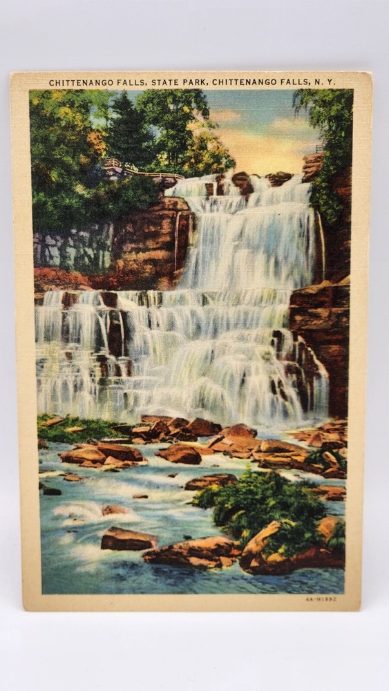 Chittenango Falls State Park NY Postcard Waterfall New York Linen Unposted