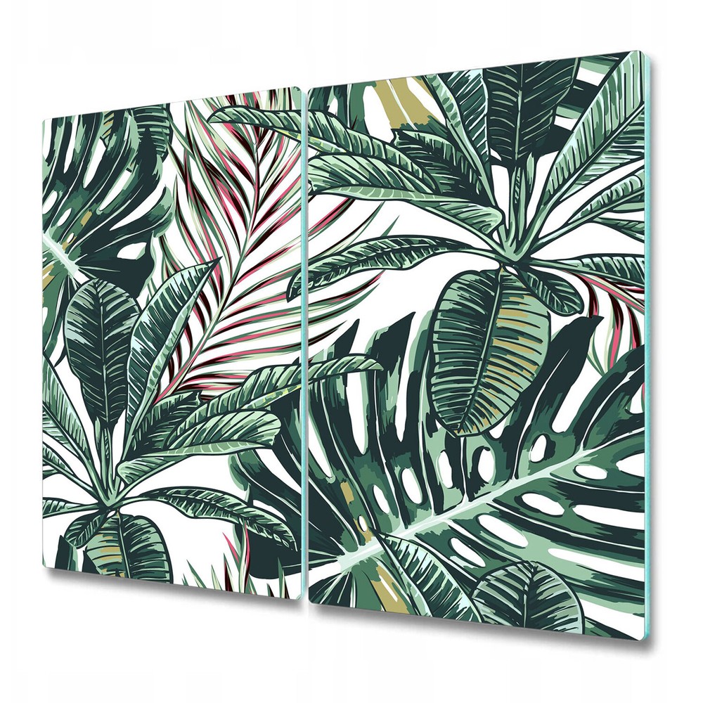 Glass Chopping Cutting Board Tropical Palm Leaves delicate Watercolour 2x30x52