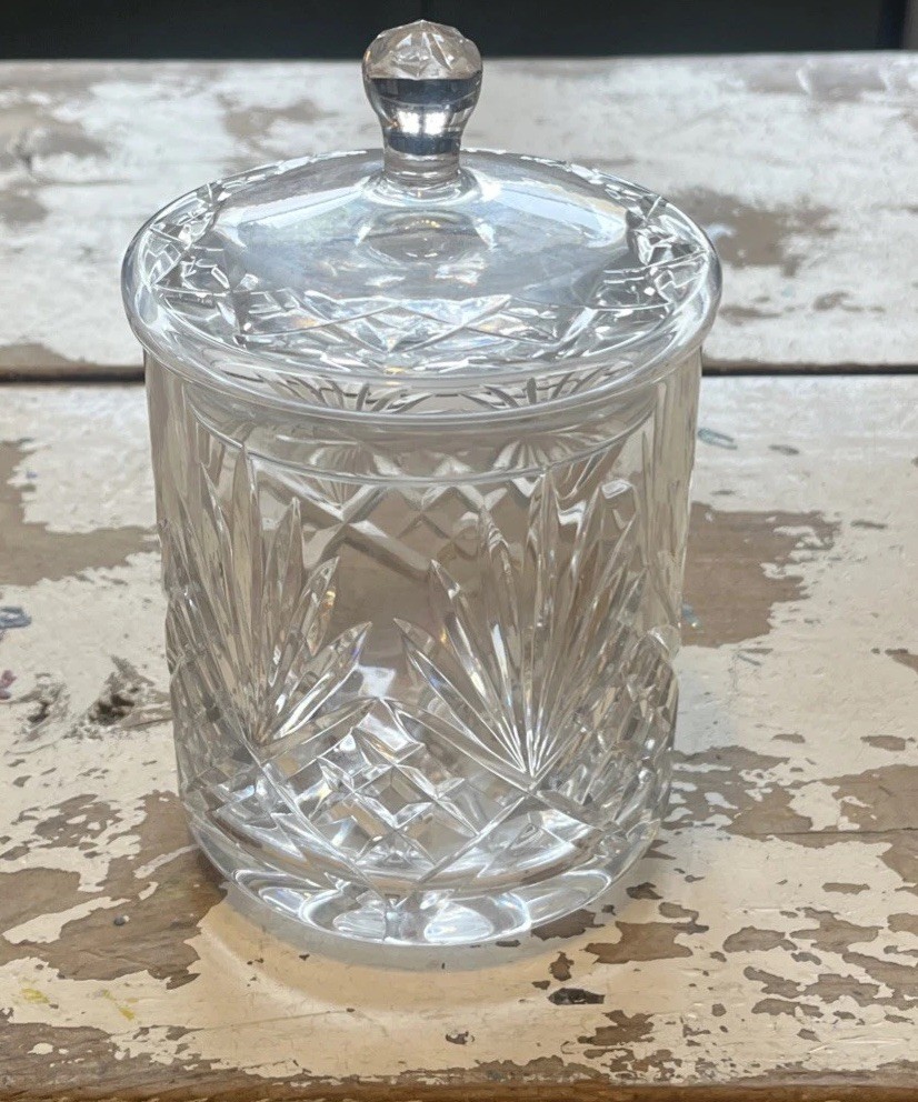 Vintage  Crystal Biscuit Barrel Jar Crystal 7” Tall 4” Diameter