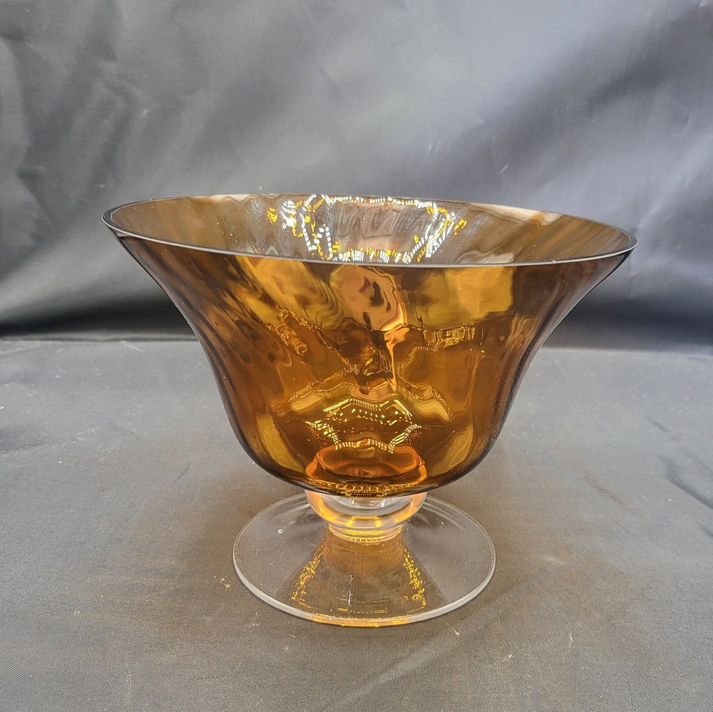 Vintage Amber Glass Pedestal Compote Bowl for Candy or Decor