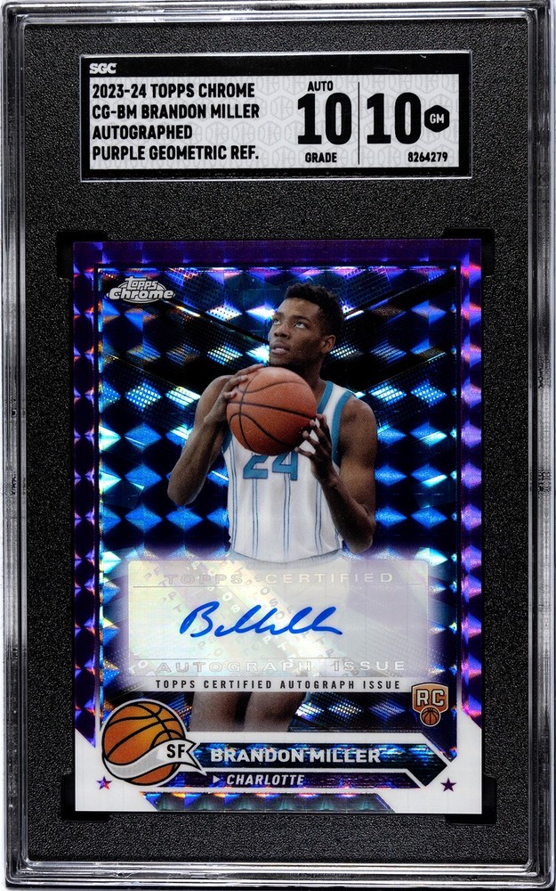 2023-24 Topps Chrome Brandon Miller Purple Geometric RC Auto SP SGC 10 Auto 10