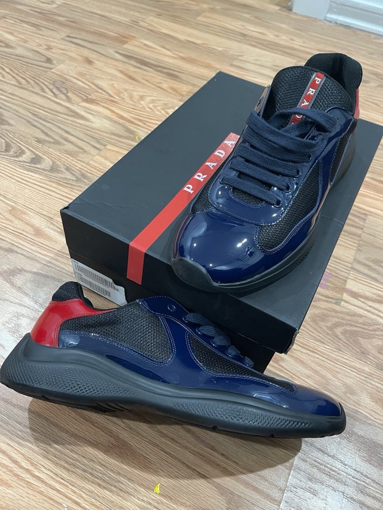 Navy Blue Prada American Cup Sneakers in Patent Leather Size 10 UK 9