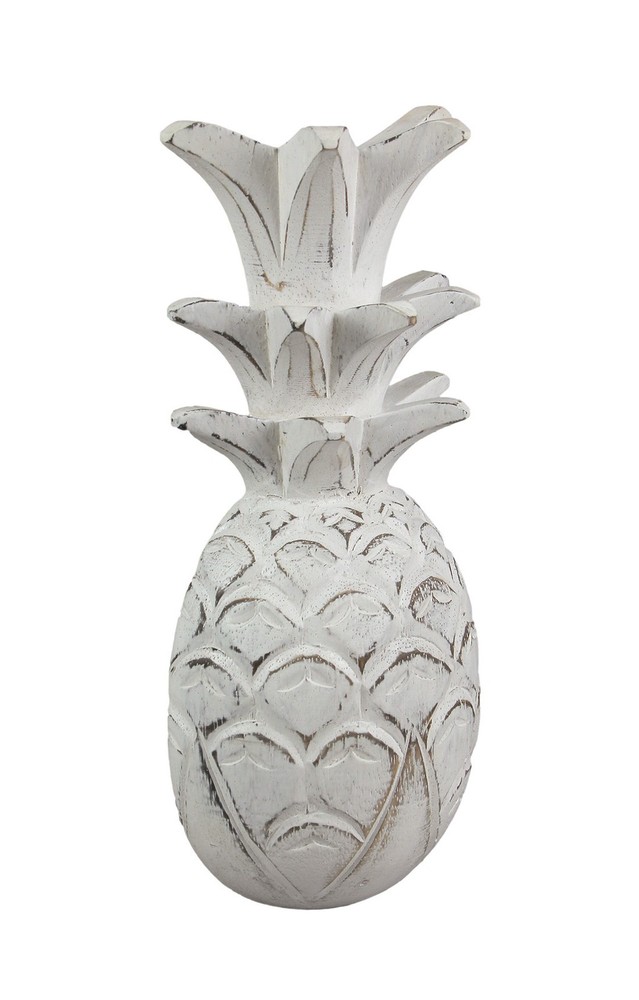 Scratch & Dent White Pineapple Hanging Wall Art Carved Wood Sculpture Décor