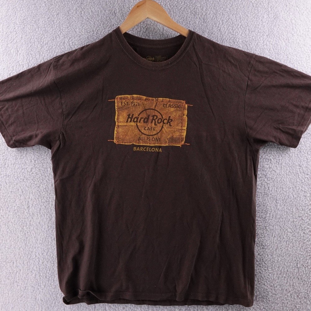 Hard Rock Cafe Barcelona T Shirt Mens X Large Brown Classic Logo Tee