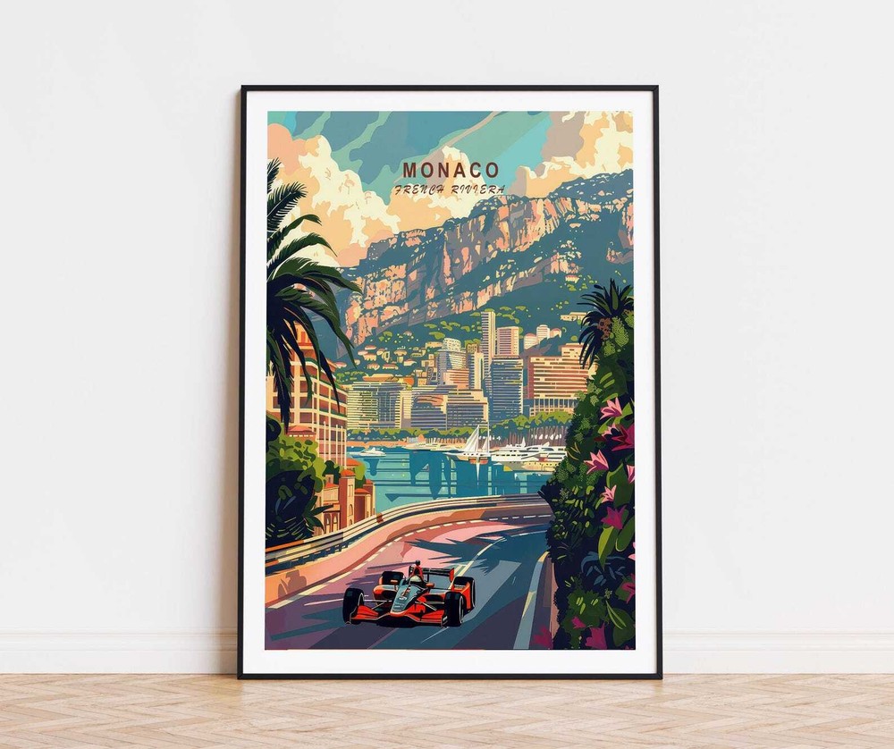 Monaco Travel Poster French Riviera Wall Art Monaco Custom Travel Poster Home
