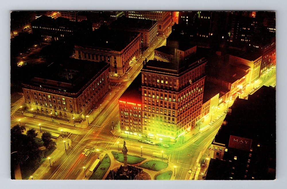 Cleveland OH-Ohio, Aerial Of Downtown At Night, Antique, Vintage Postcard