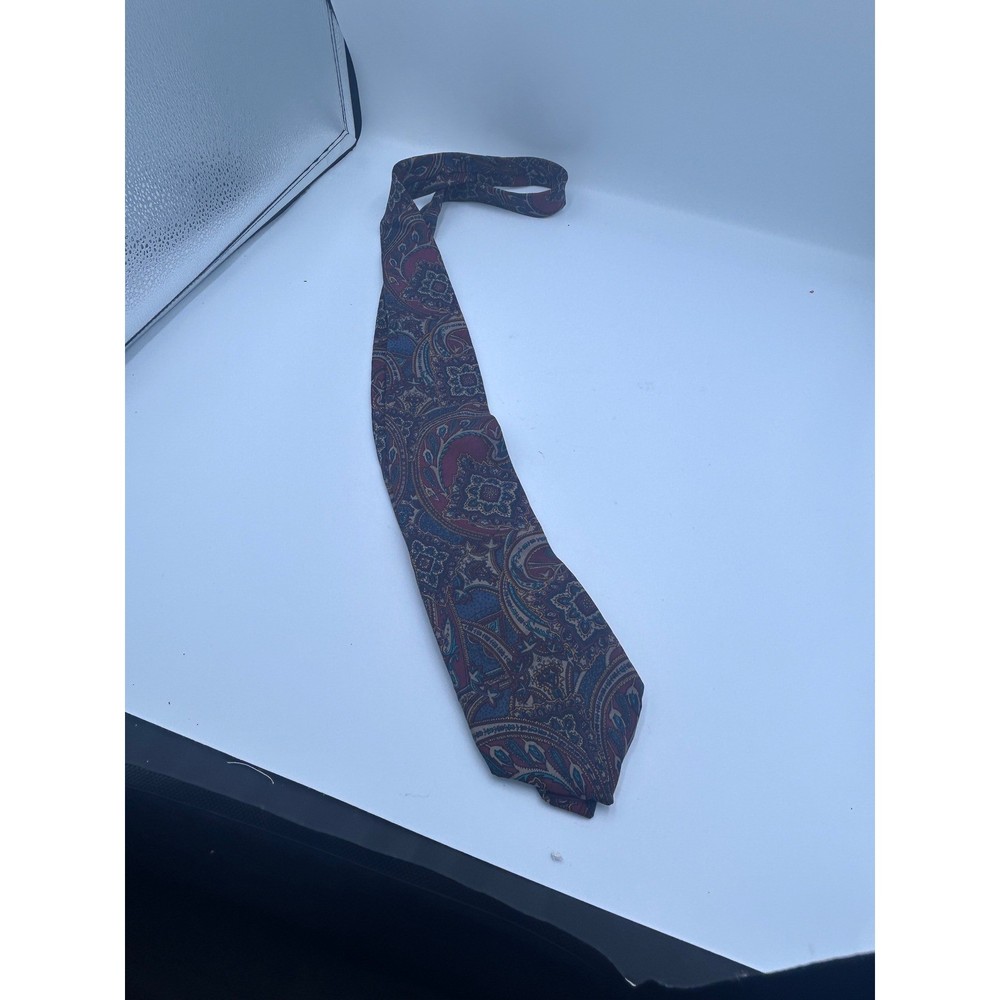 Bert Pulitzer Mens Silk Tie Burgundy Teal Navy Paisley Medallion Made in USA