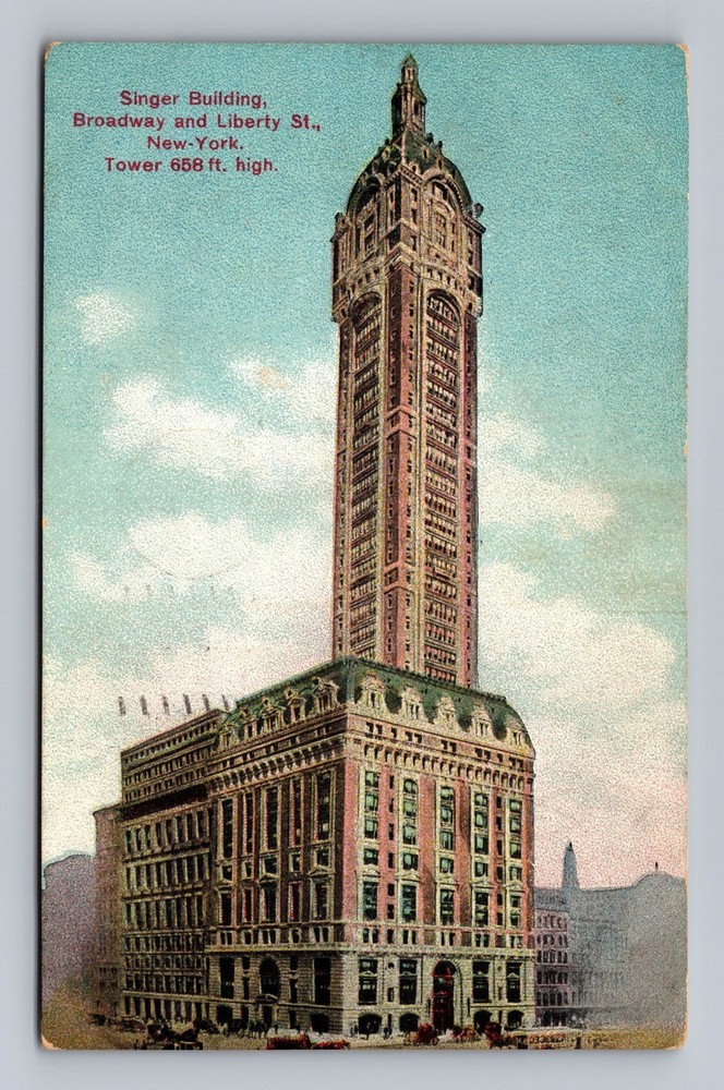 New York City NY-Singer Building Broadway Vintage c1909 Postcard Standard Post