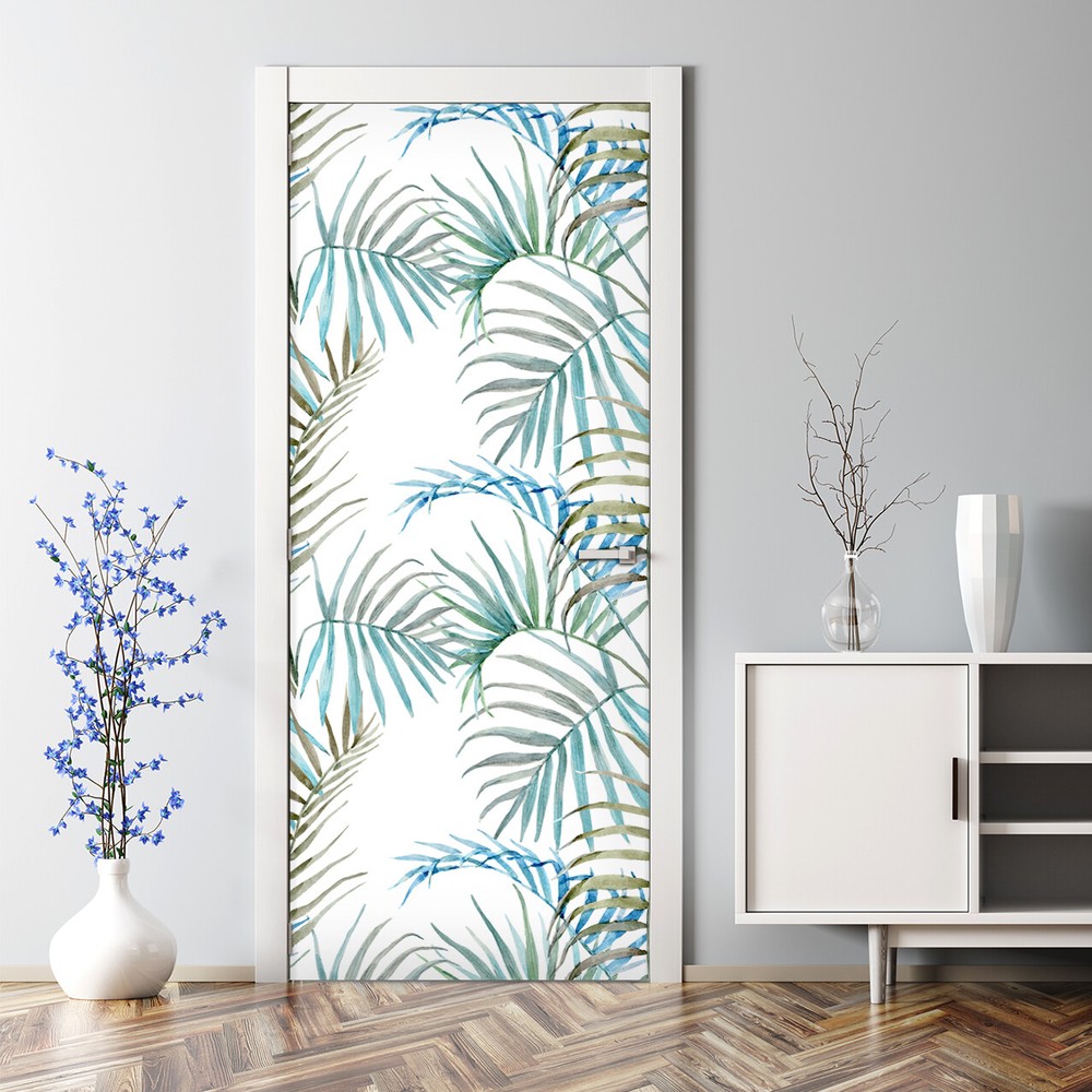 Bubble Free Door sticker Tropical Delicate Leaves Decal Leaves Self adhesive