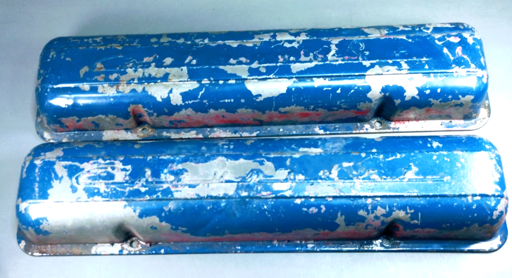 SBC OEM Chevrolet Script Valve Covers Small Block Stamped Steel 283 327 Chevy GM