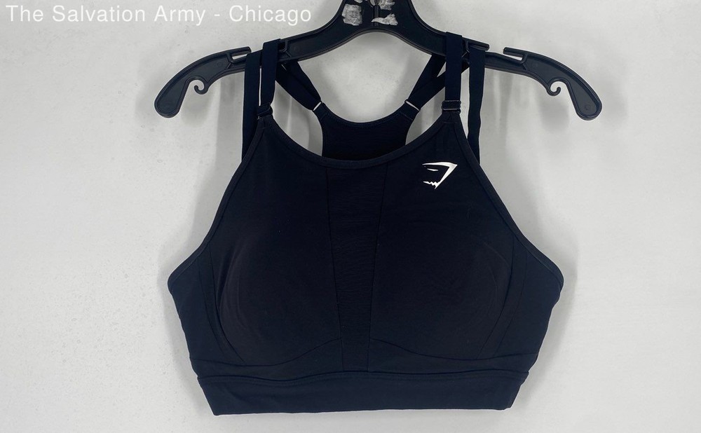 Gymshark Womens Black Racerback Strap Hook & Eye Sports Bra Size Large