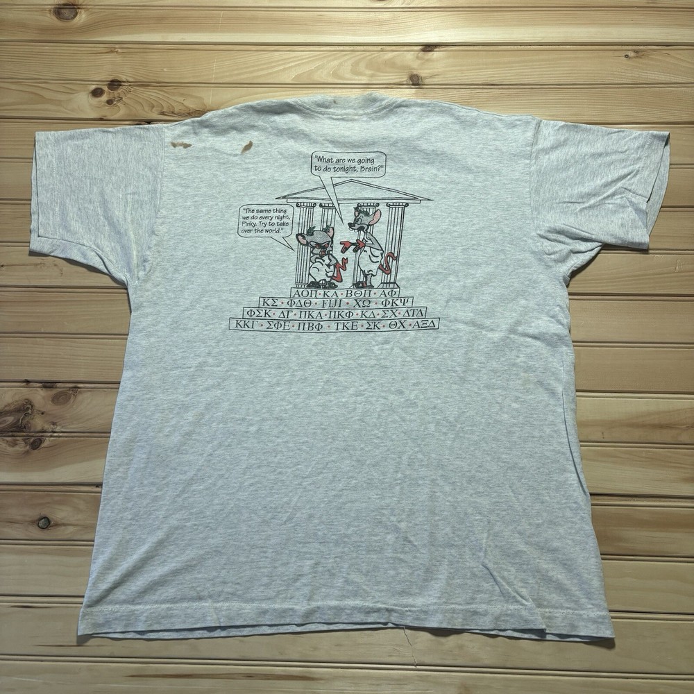 Vintage 90s Pinky & The Brain Parody West Virginia Greek Week Frat Shirt Size XL