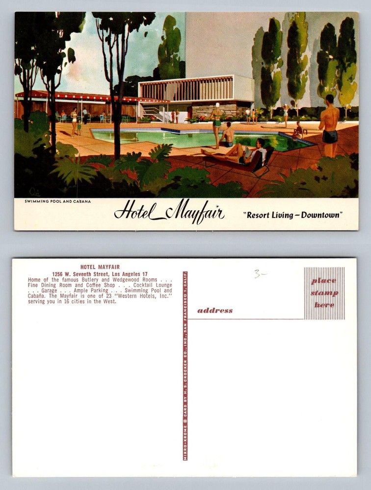Los Angeles, CA-California, Hotel Mayfair Swimming Pool Cabana Vintage Postcard