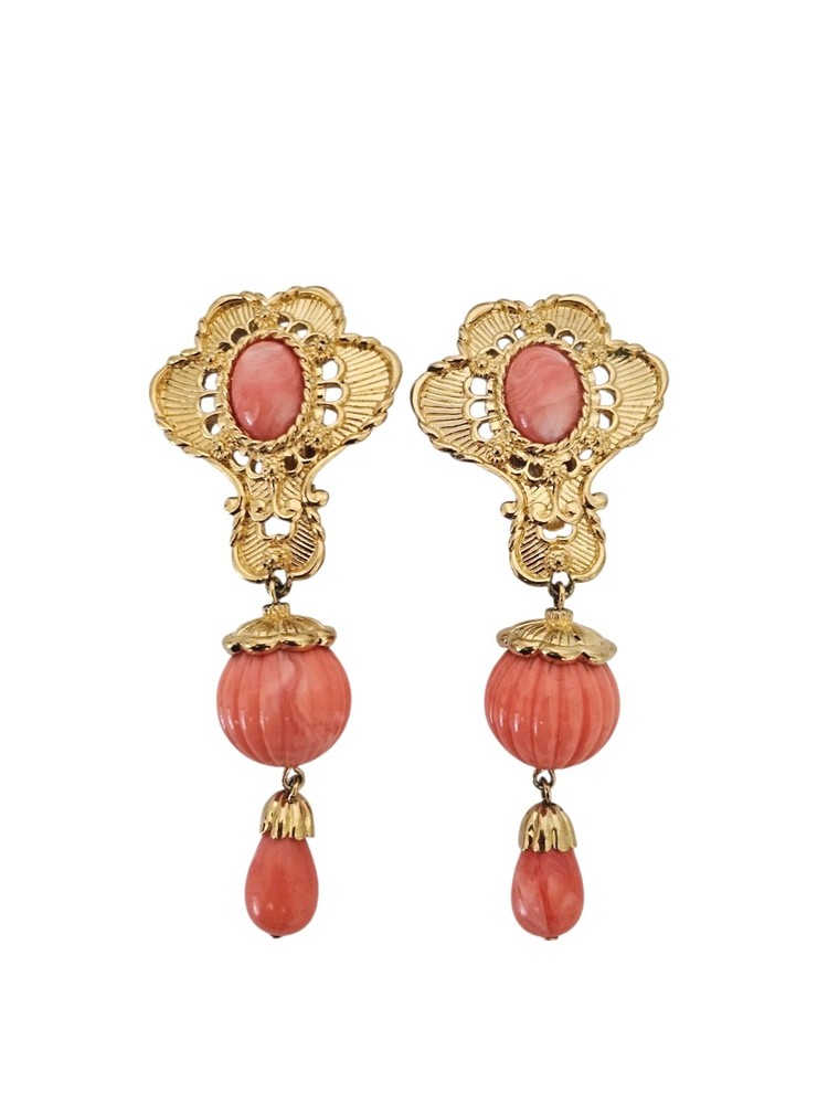 Jose Barrera for Avon Faux Coral Statement Dangle Earrings Clip-on