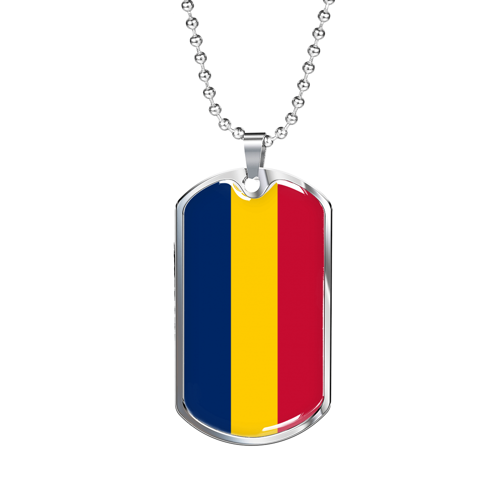 Chad Flag Necklace Stainless Steel or 18k Gold Dog Tag 24